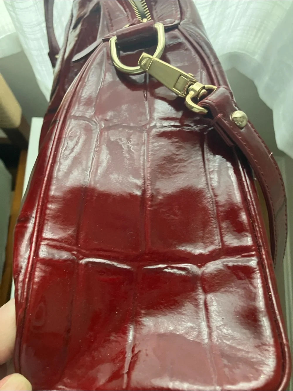 kate spade burgundy wine red patent leather embossed lg shoulder hand bag rare